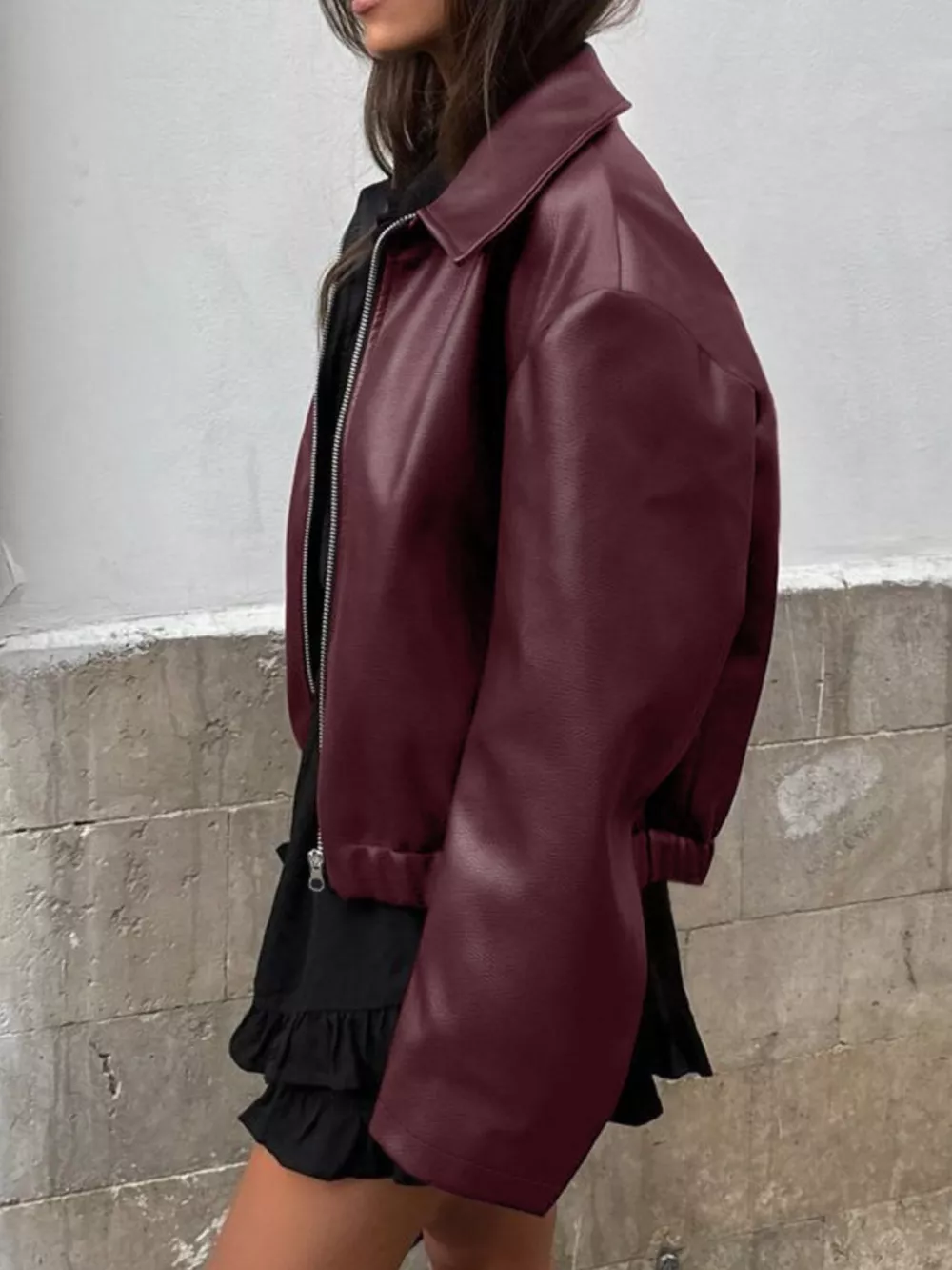 Faux Leather Zip Up Jacket, image 11