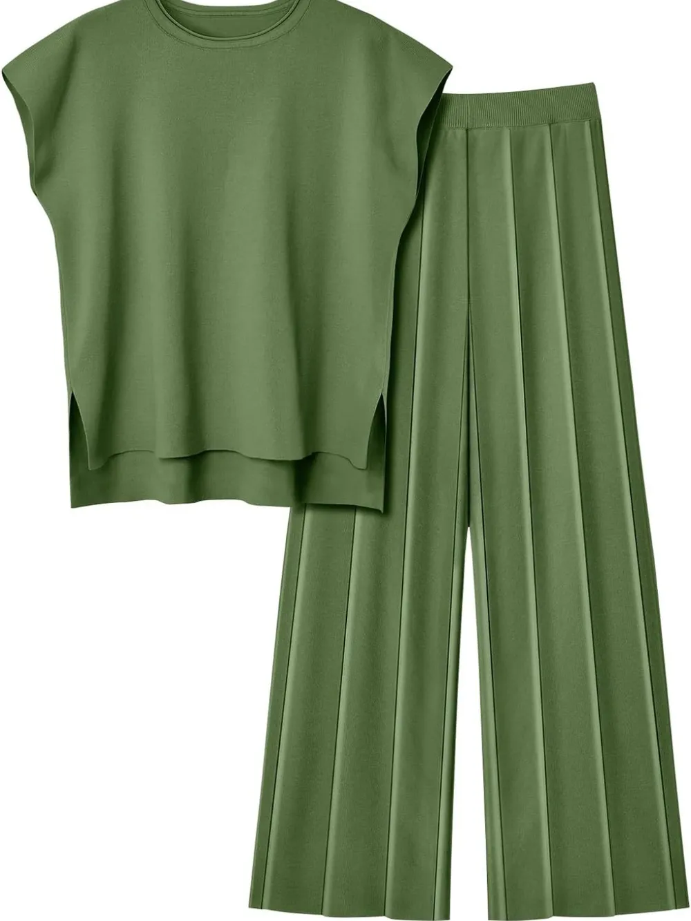 Round Neck Cap Sleeve Top and Pants Knit Set, image 2
