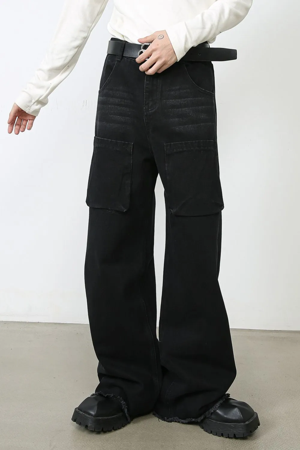 Men's Wide Leg Jeans with Pockets, image 4