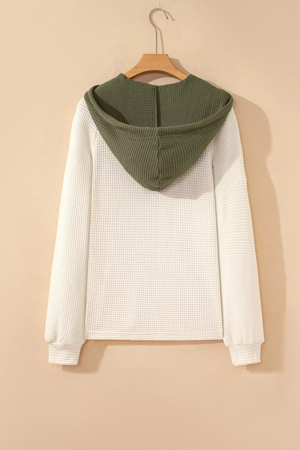 Drawstring Waffle Knit Henley Hoodie, image 5
