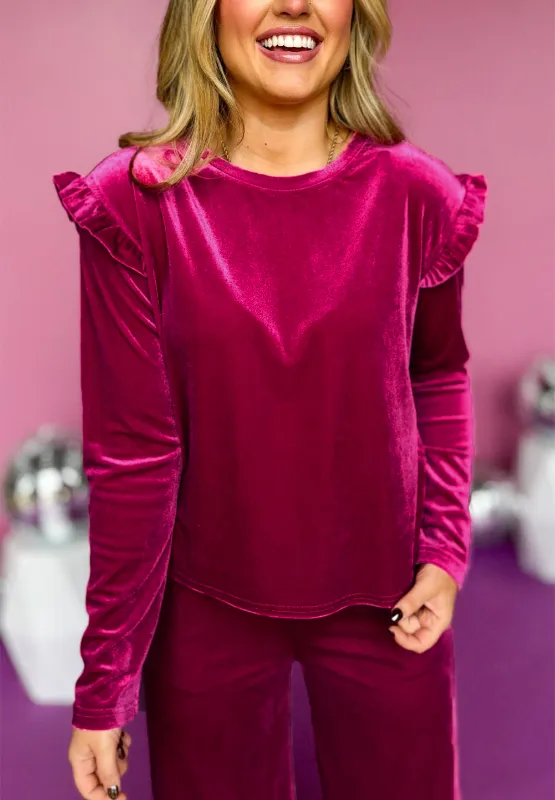 Frill Round Neck Long Sleeve Top and Pants Set, image 16