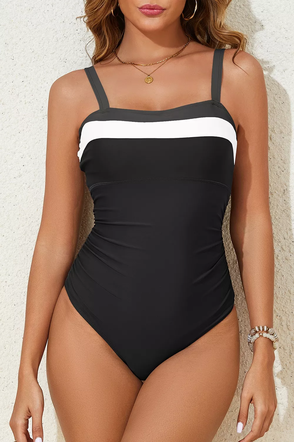 Color Block Detail Adjustable Straps One Piece Swimsuit, image 7