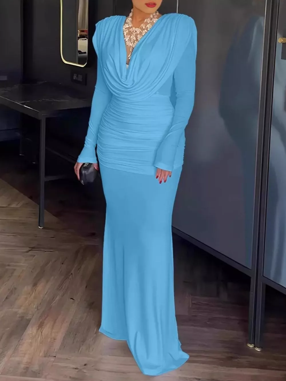 Ruched Long Sleeve Maxi Dress, image 5
