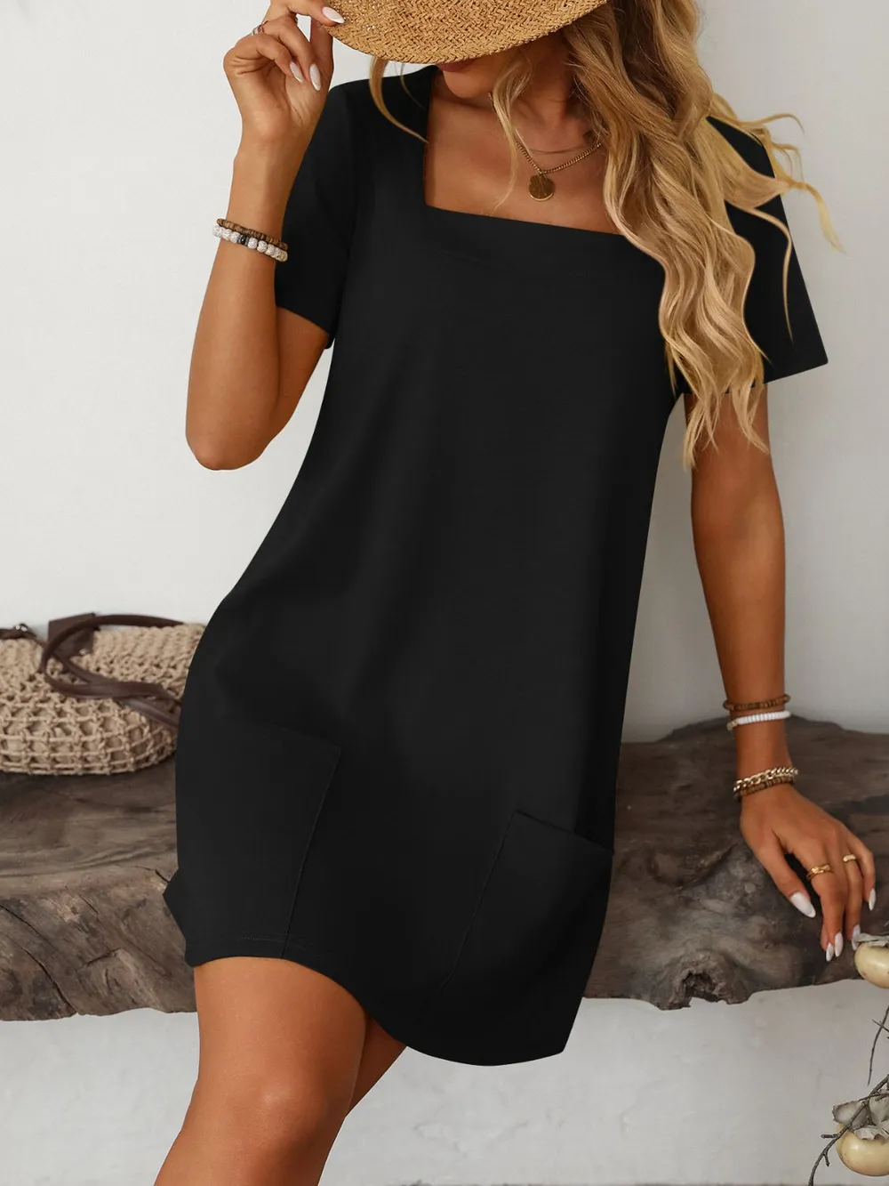 Square Neck Short Sleeve Mini Dress, image 18