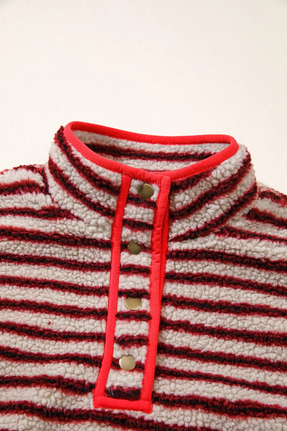 Striped Fuzzy Colorblock Button Placket Sweatshirt, image 6