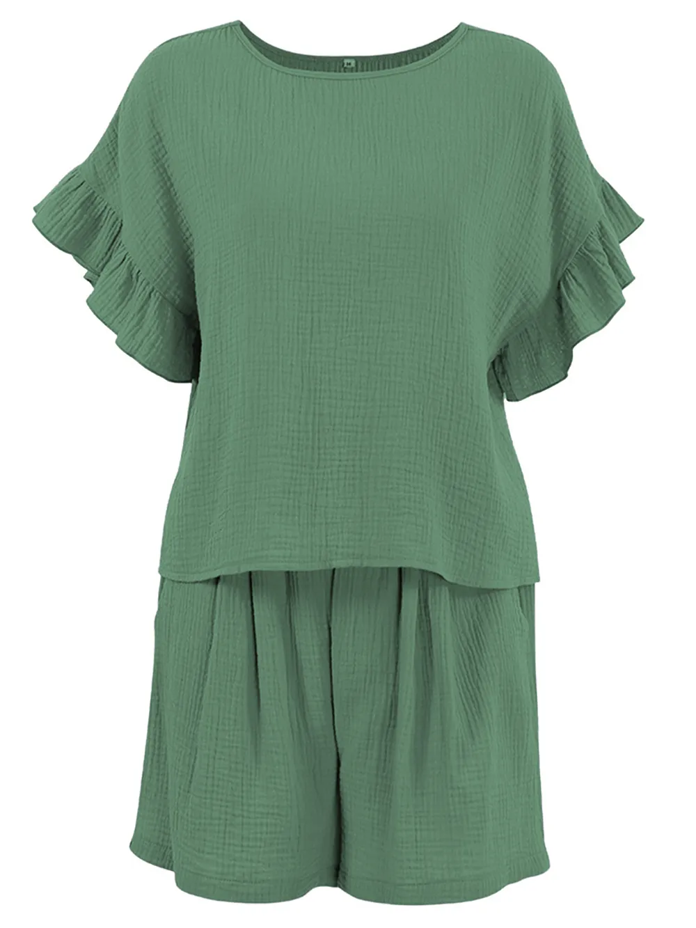 Ruffled Round Neck Top and Shorts Set, image 2