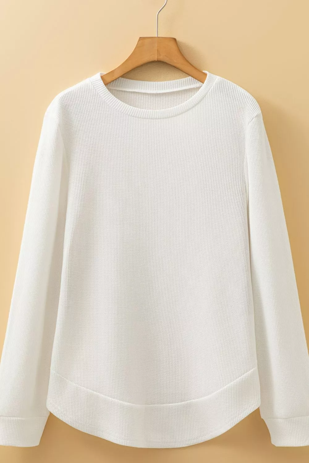 Rounded Neck Waffle Long Sleeve Top, image 3