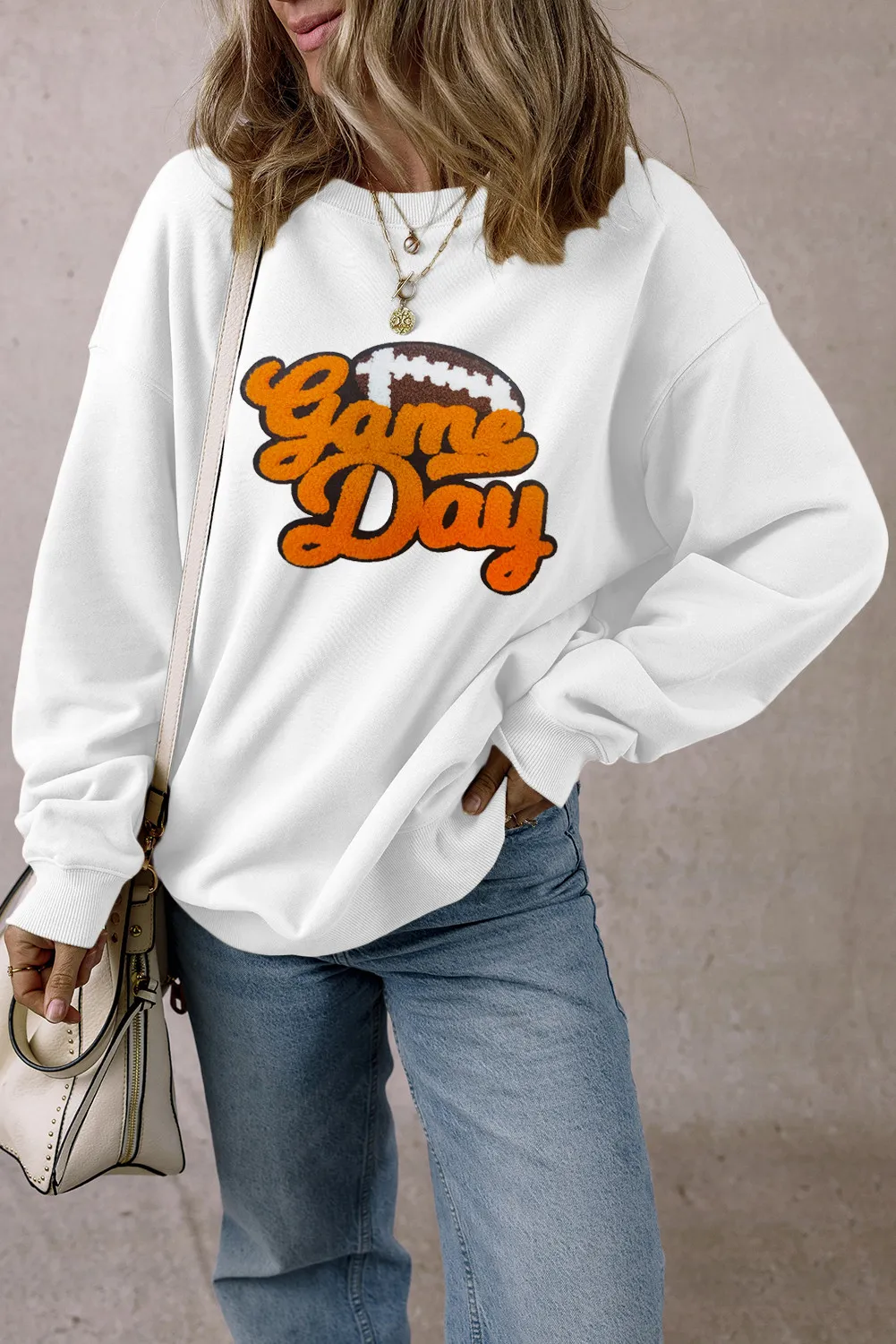 GAME DAY Football Round Neck Long Sleeve Sweatshirt, image 2