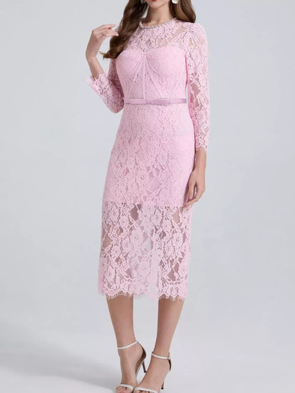 Lace Long Sleeve Midi Dress, image 5
