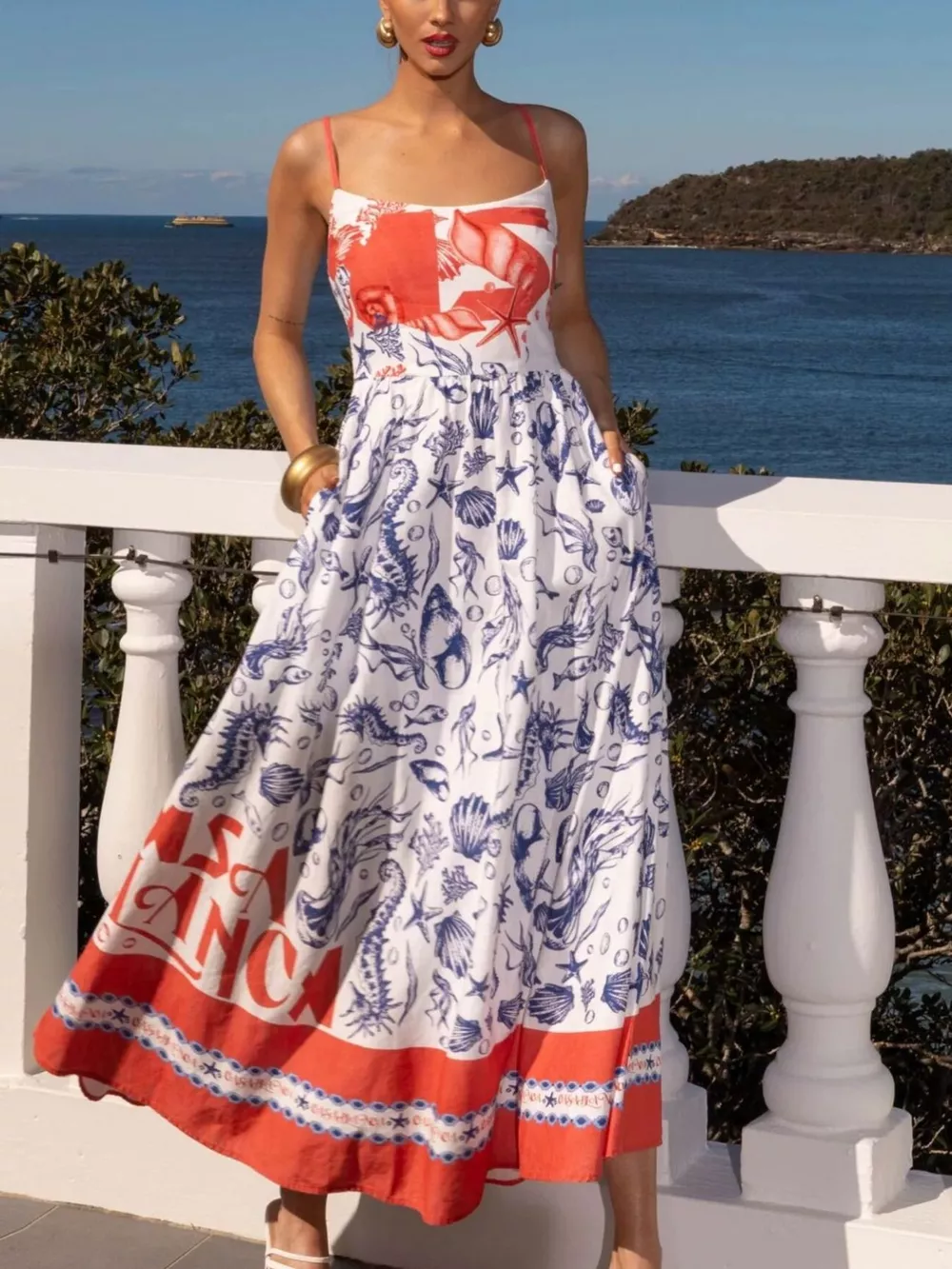 Printed Scoop Neck Cami Dress, image 3