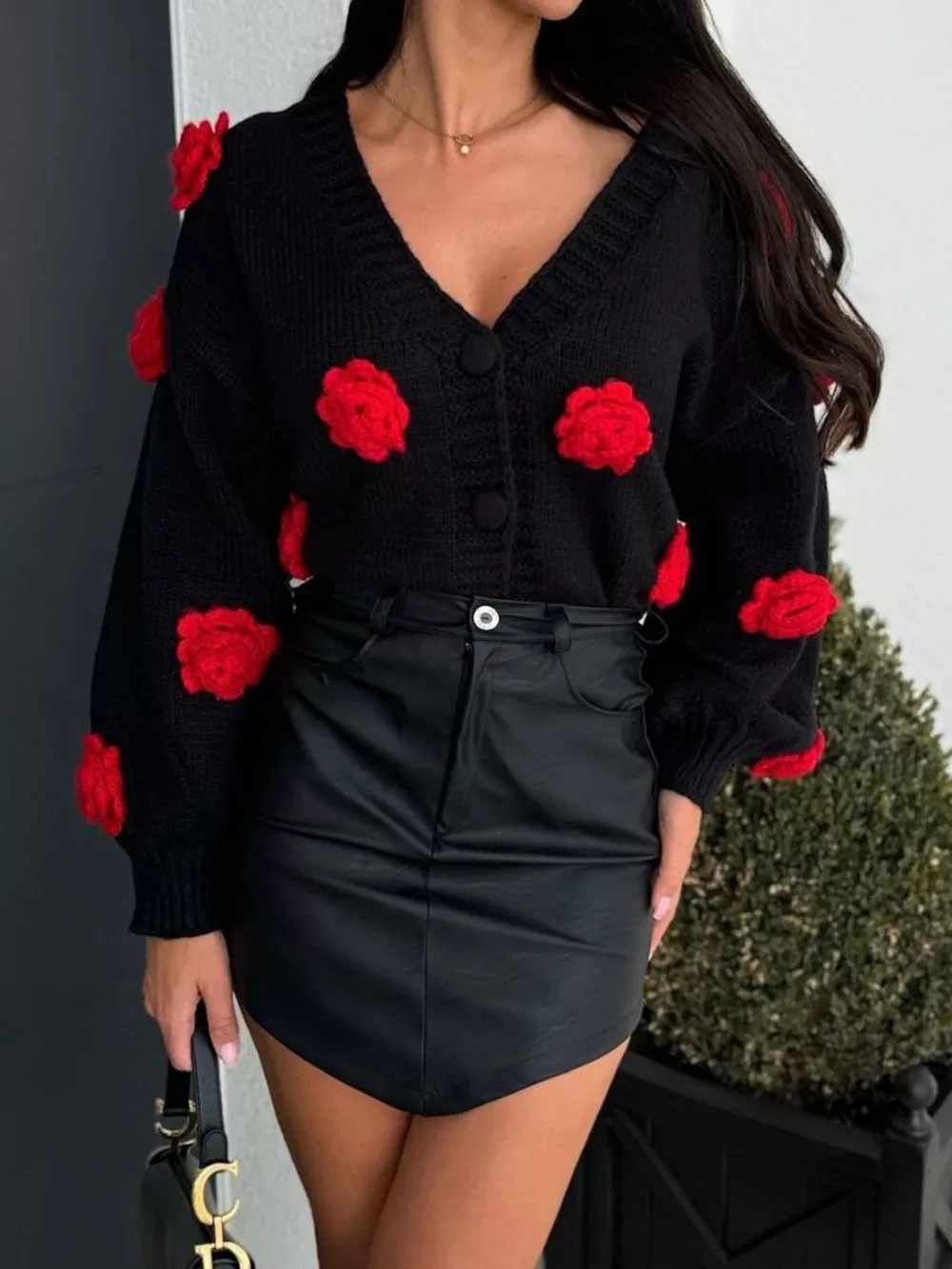 Rose Embellished V-Neck Cardigan, image 2