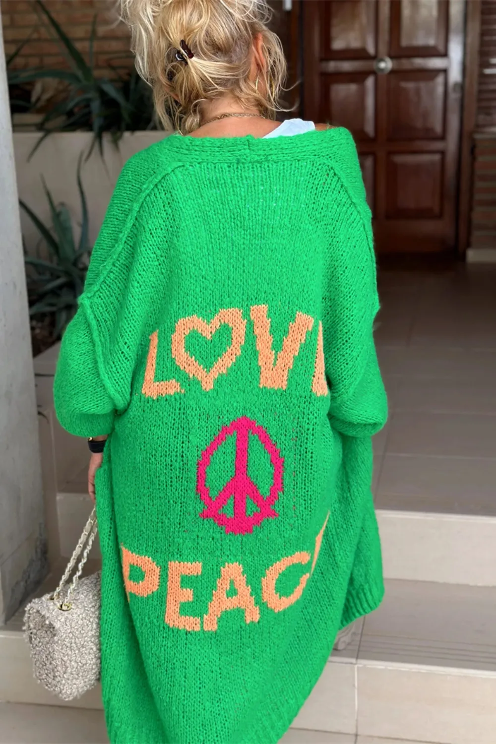 Letter Dropped Shoulder Long Sleeve Cardigan, image 2