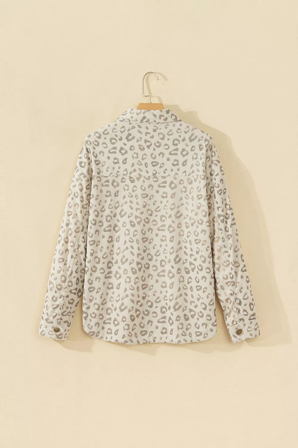 Leopard Print Corduroy Shirt Collar Long Sleeve Regular Fit Jacket, image 8