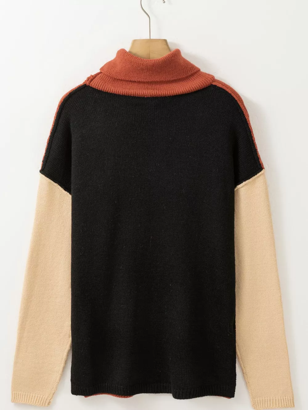 Color Block Turtleneck Drop Shoulder Knit Sweater, image 5