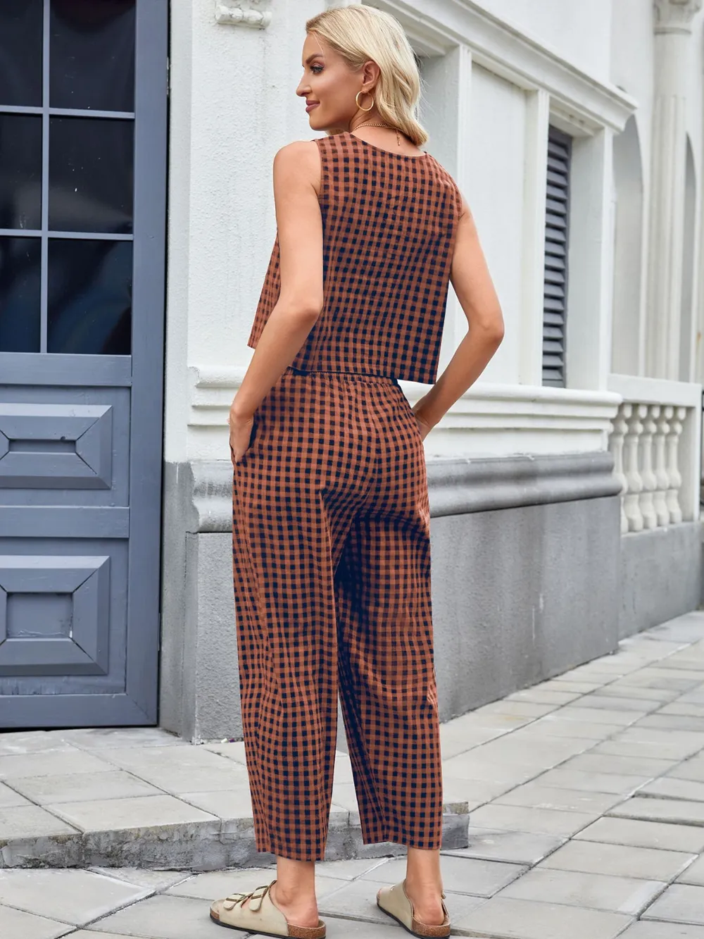 Plaid Sleeveless Top and Pants Set, image 11