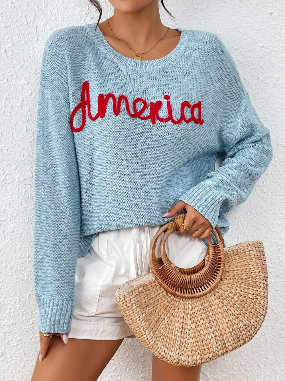 Letter Round Neck Long Sleeve Sweater, image 8