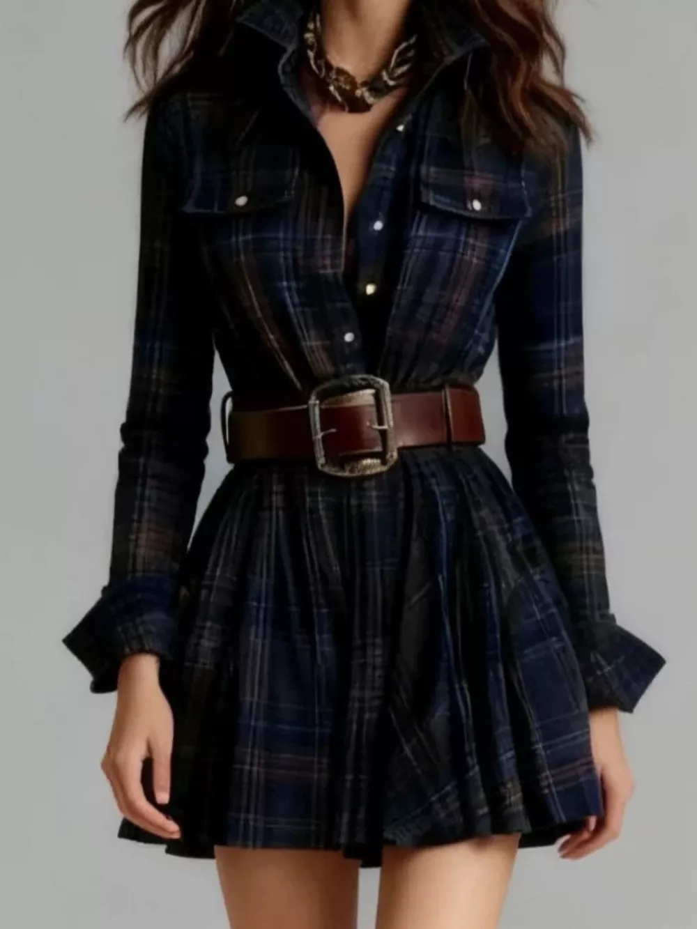 Plaid Long Sleeve Shirt Dress, image 5
