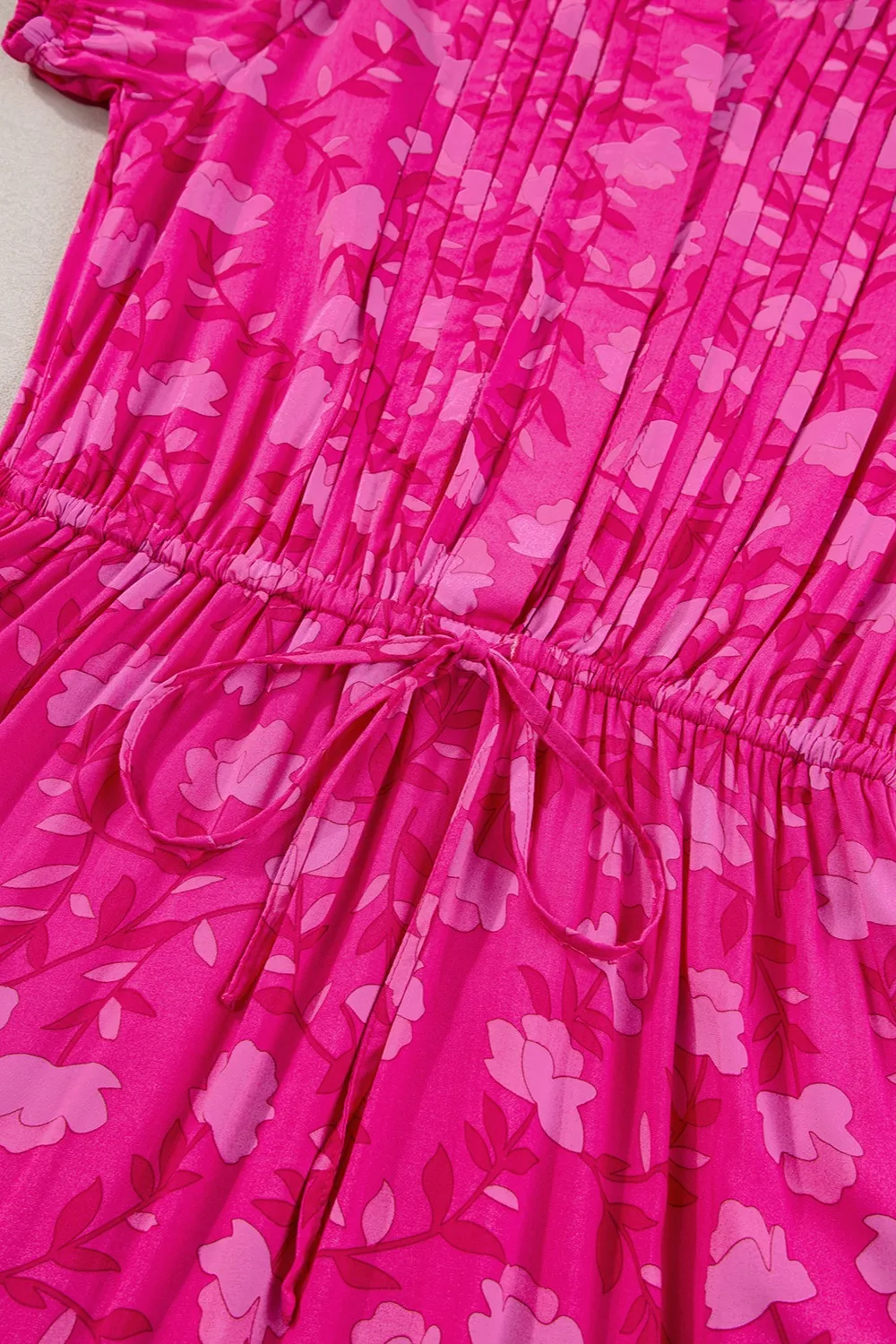 Drawstring Printed Short Sleeve Midi Dress, image 2
