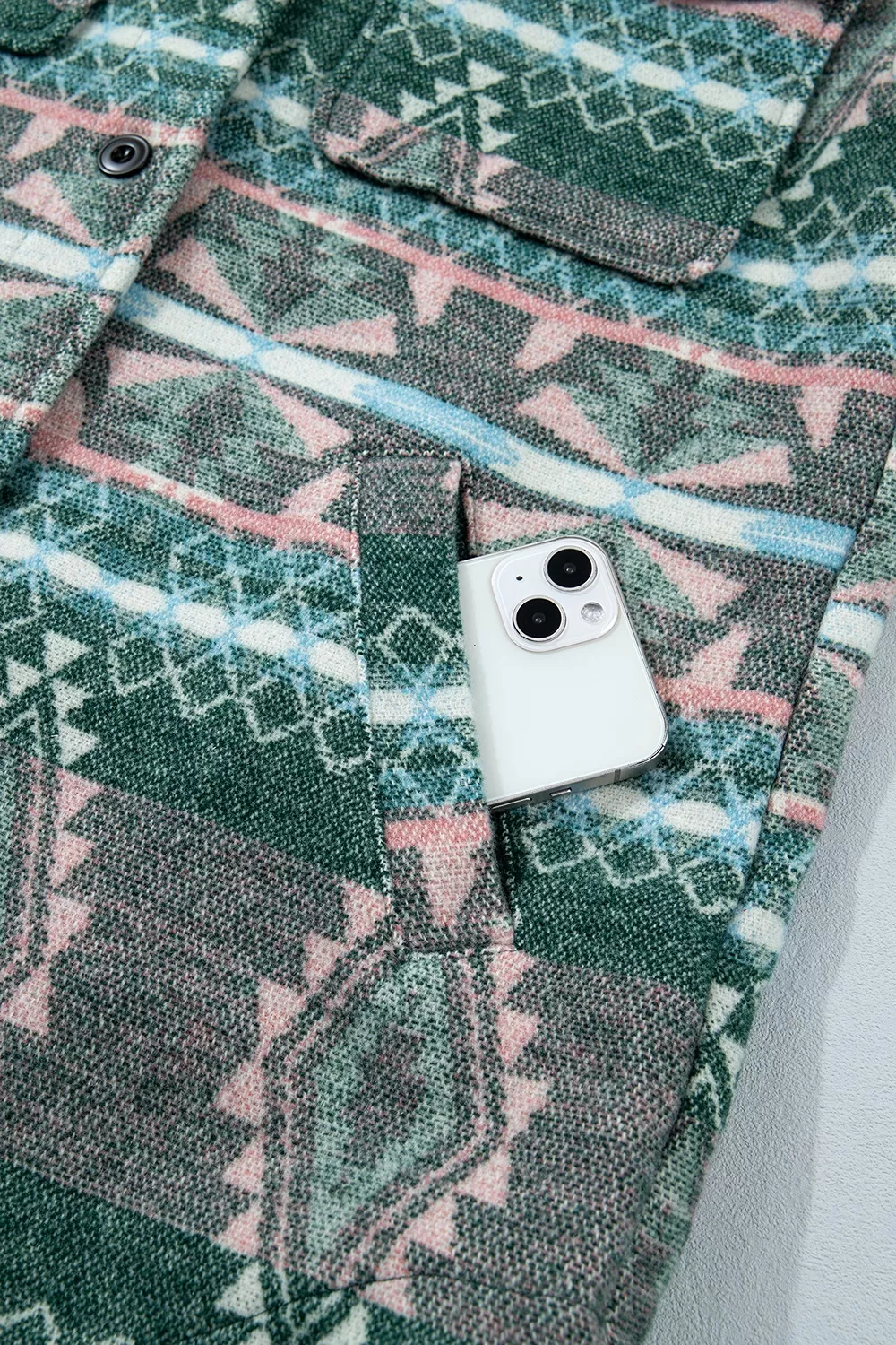 Geometric Print Button Front Long Sleeve Shacket, image 13