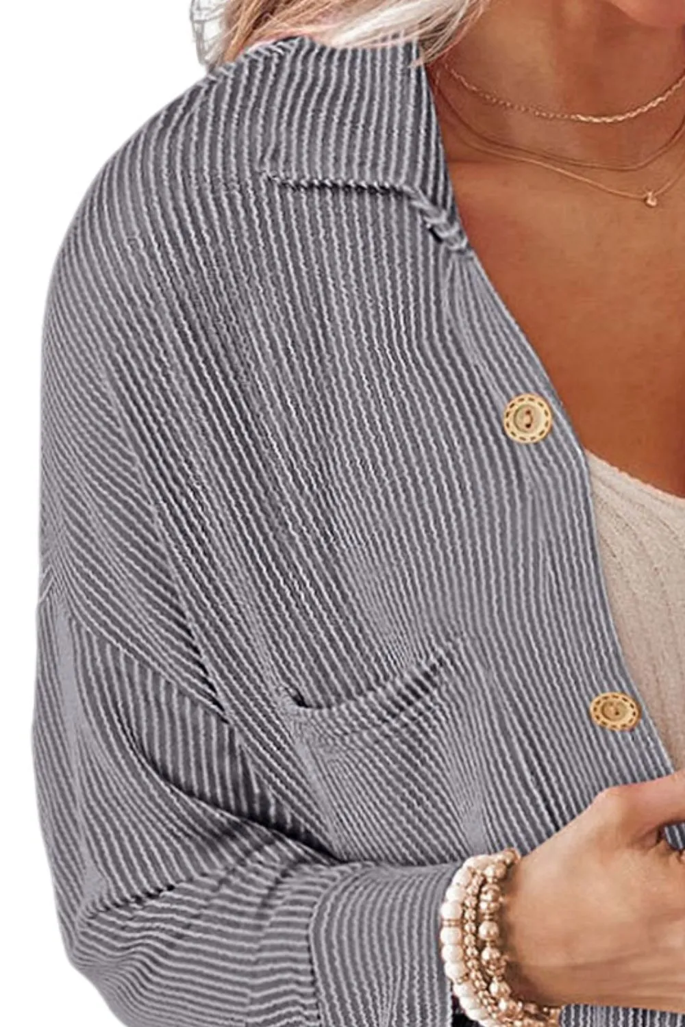 Striped Collared Neck Long Sleeve Shirt, image 2