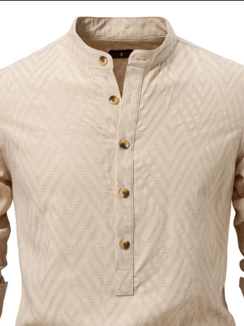 Men's Half Button Geometric Texture Collared Neck Shirt, image 3