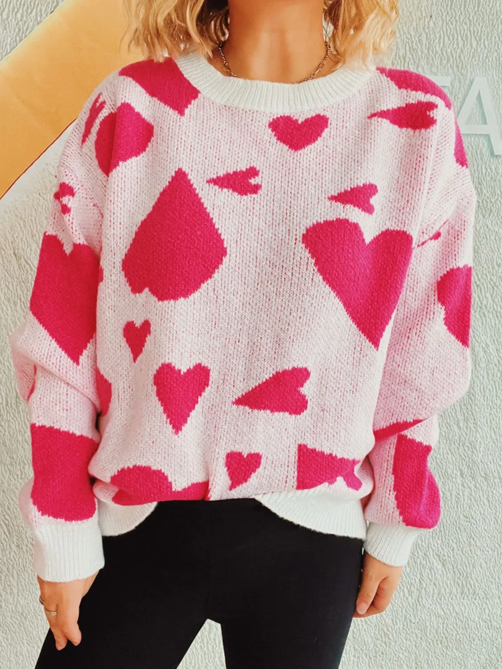 Heart Round Neck Long Sleeve Sweater, image 3
