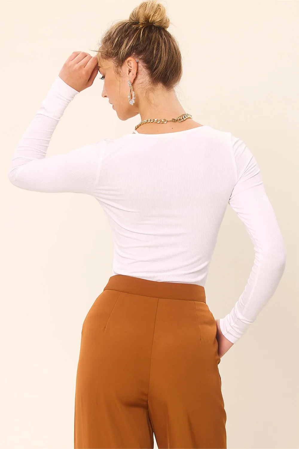 Front Cut Out Long Sleeve Knit Top, image 3