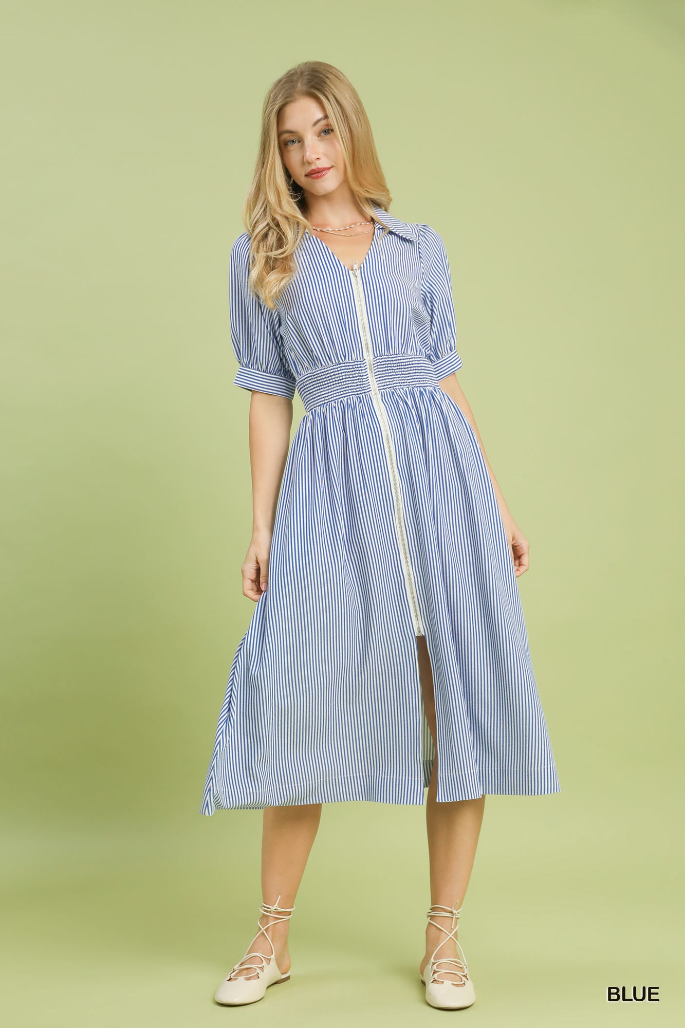 Striped Midi Dress with Front Zipper, image 4