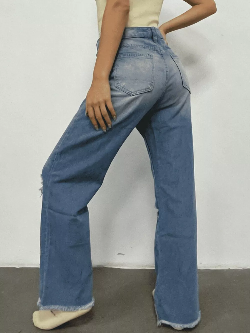 Distressed Raw Hem Bootcut Jeans, image 3