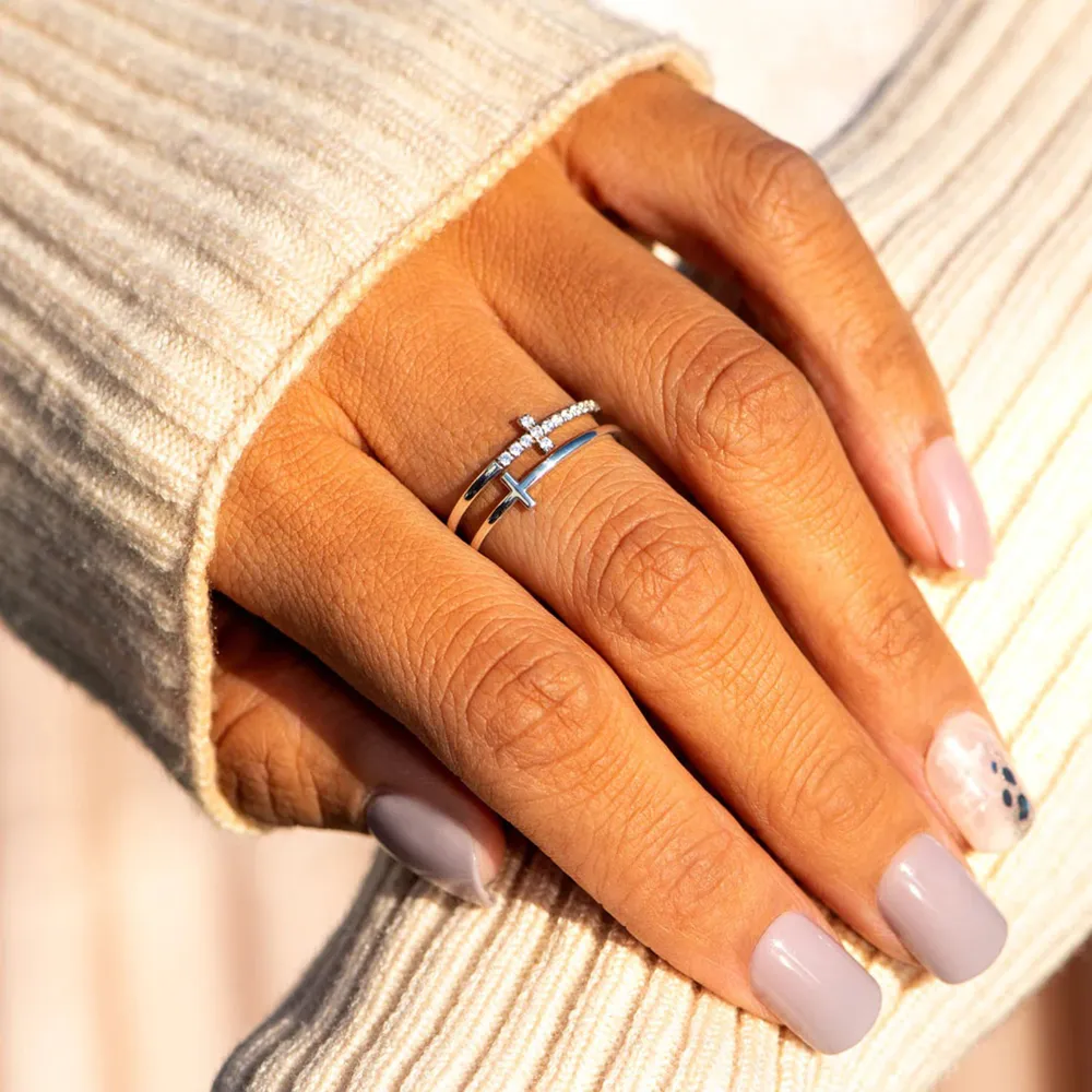 925 Sterling Silver Double Cross Ring, image 6