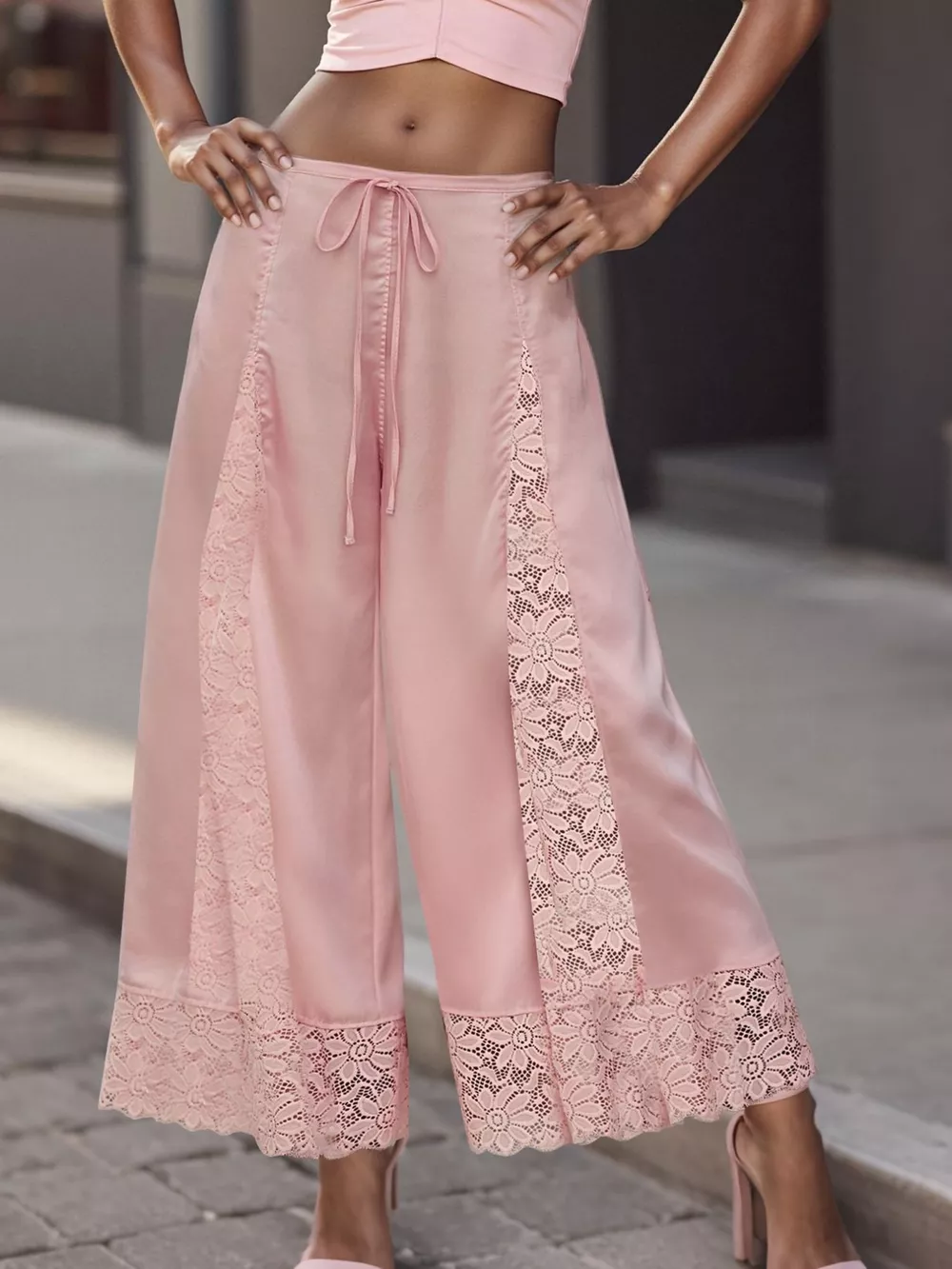 Lace Trim Wide-Leg Cropped Pants, image 6