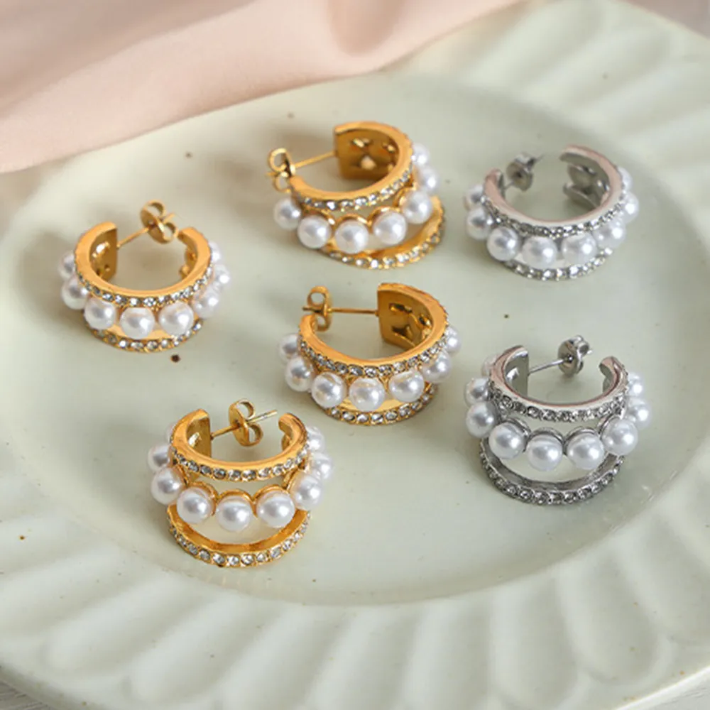 Pearl Titanium Steel C-Hoop Earrings, image 7