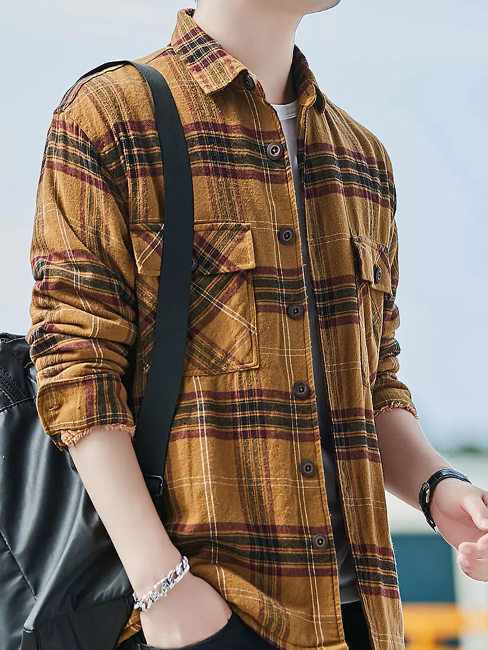 Men's Plus Size Casual Plaid Button Up Shirt, image 7