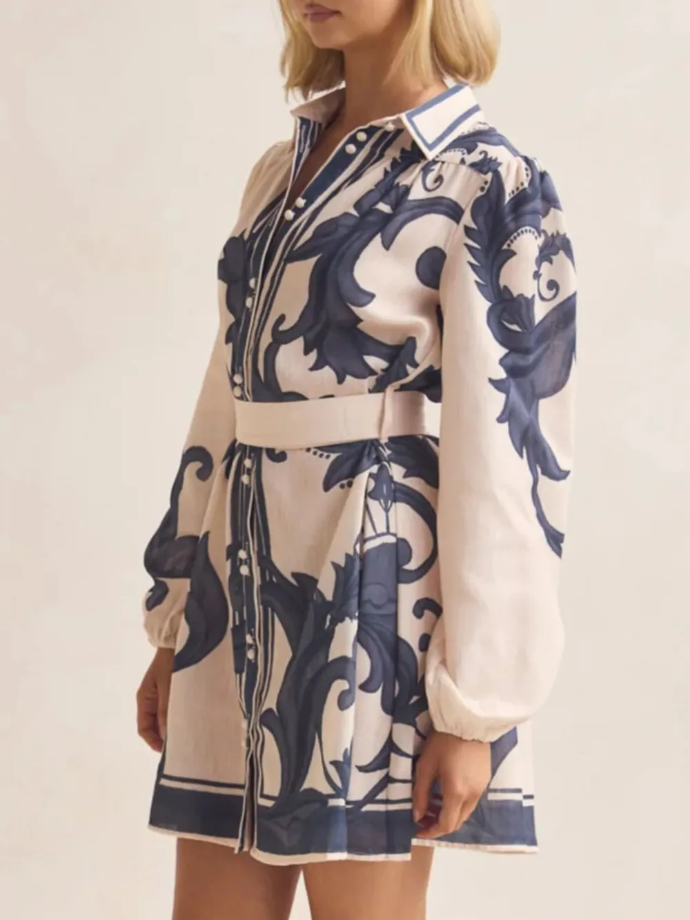 Printed Long Sleeve Shirt Dress, image 3