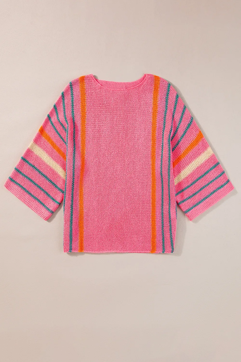 Striped Boat Neck Three-Quarter Sleeve Knit Top, image 2