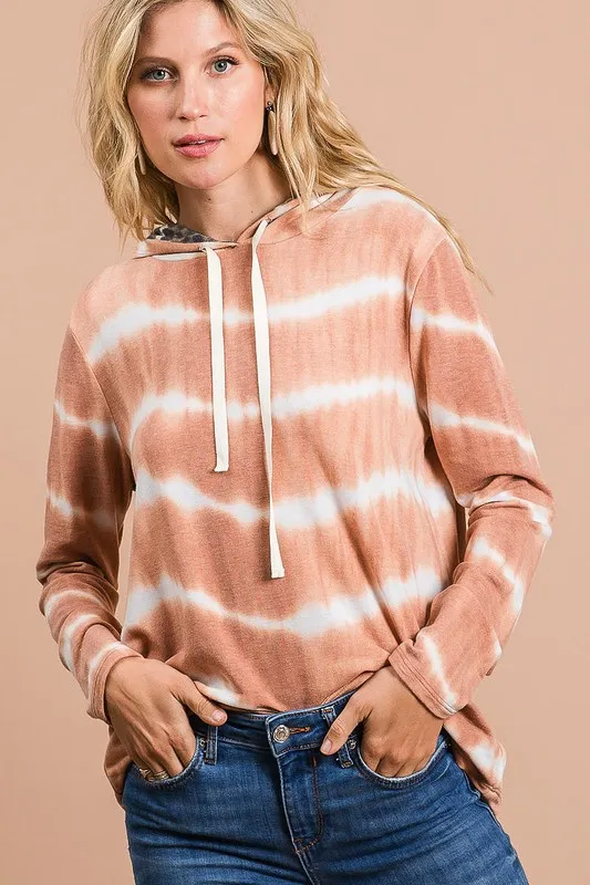 Tie Dye Stripe Terry Drawstring Hoodie With Leopard, image 2