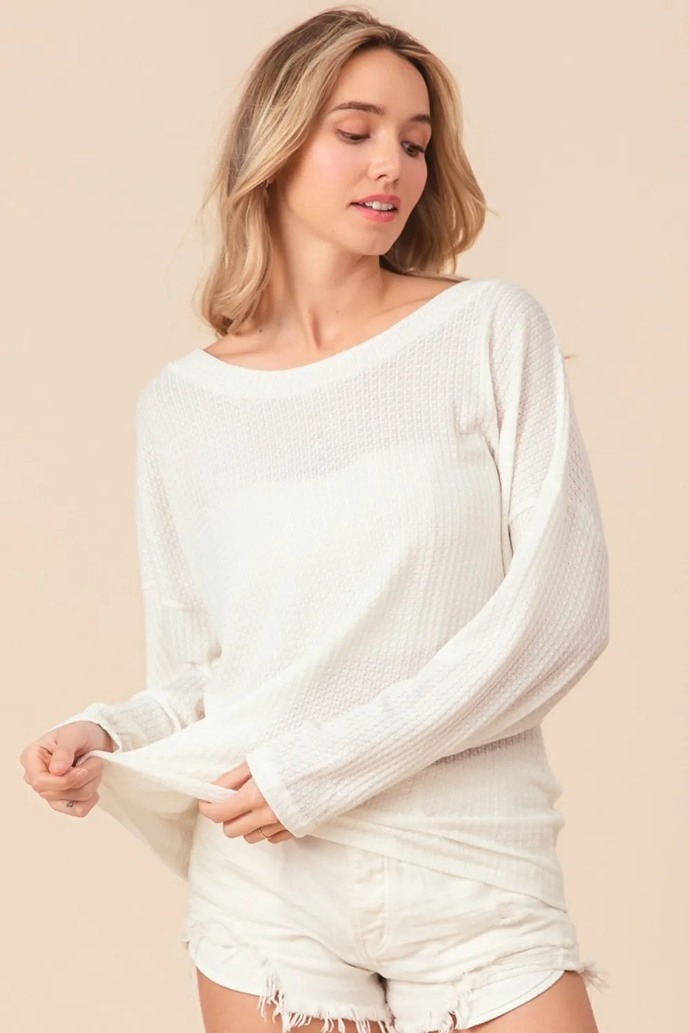 Waffled Backless Drawstring T-Shirt, image 3