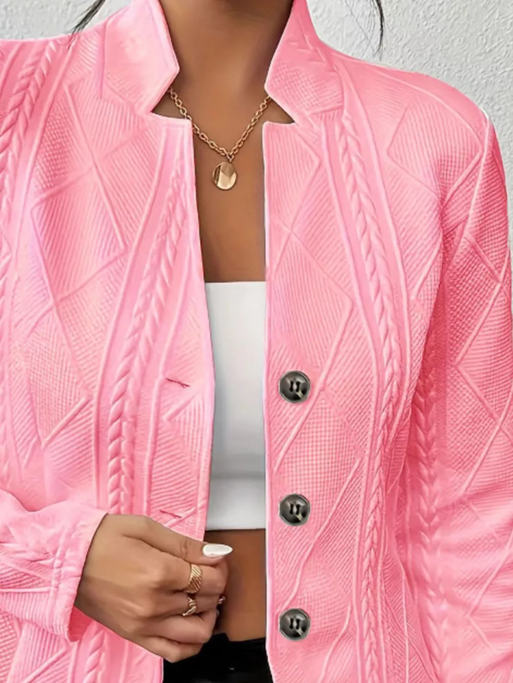 Textured Knit Button-Front Blazer, image 3