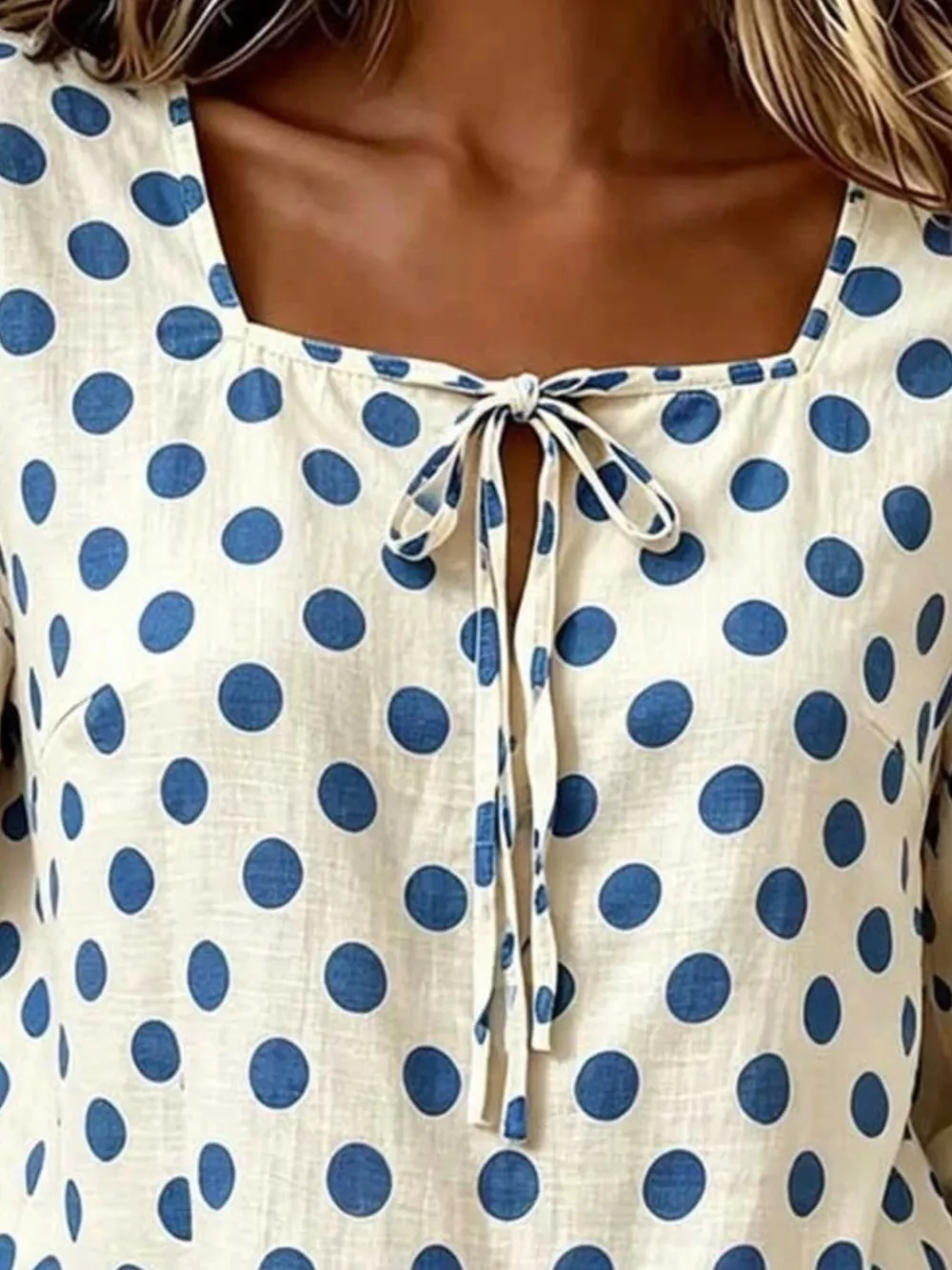 Full Size Square Neck Polka Dot Blouse Plus Size, image 4
