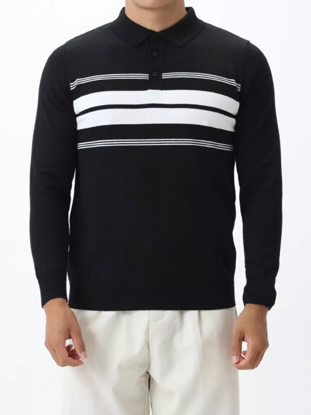 Men's Plus Size Button Detail Striped Knit Top, image 6