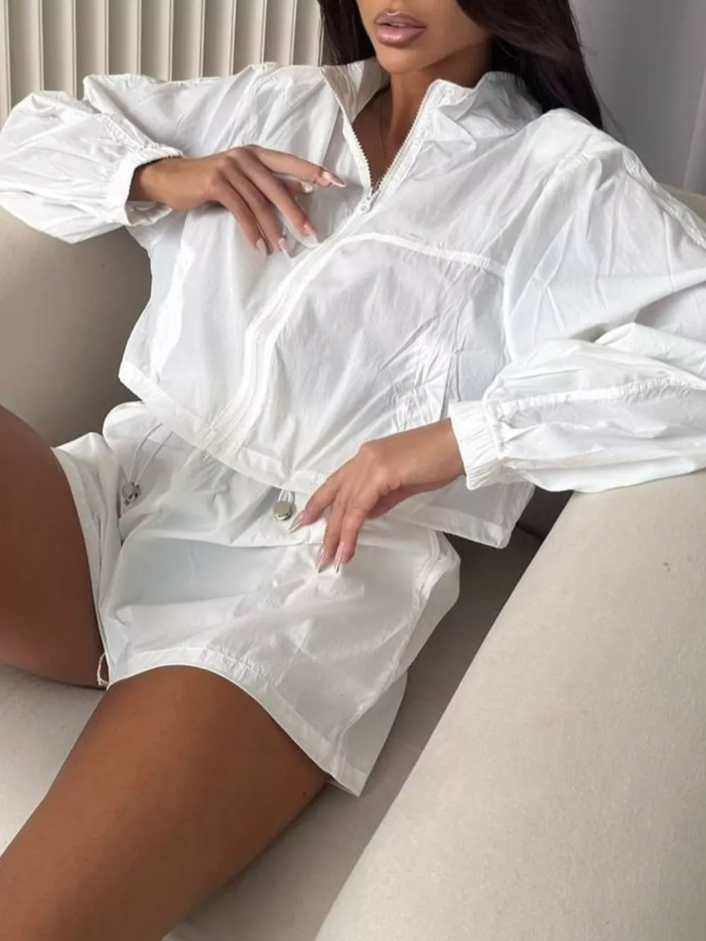 Zip-Up Crop Jacket and High-Waisted Shorts Set, image 17