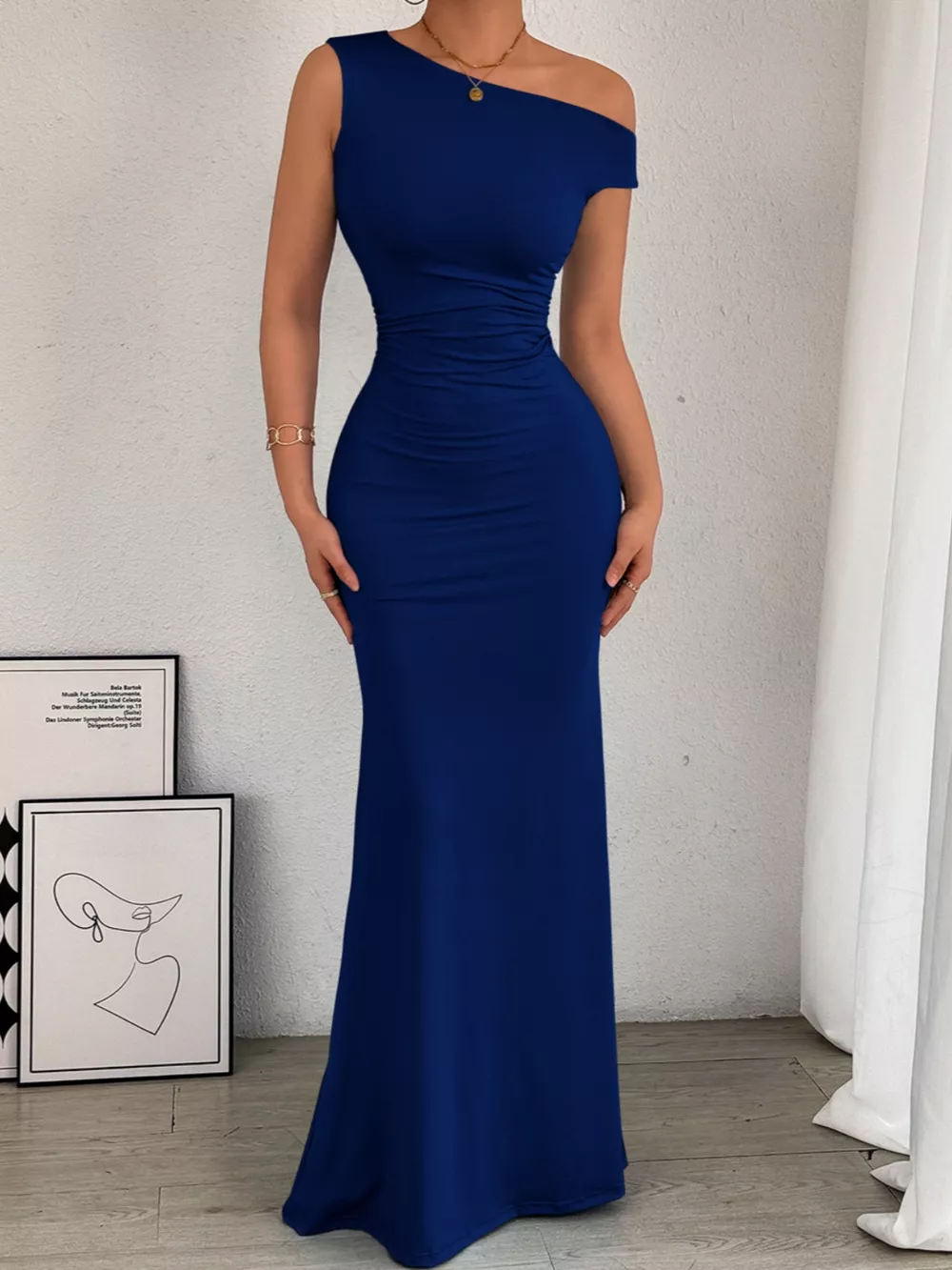 One-Shoulder Ruched Bodycon Maxi Dress, image 16