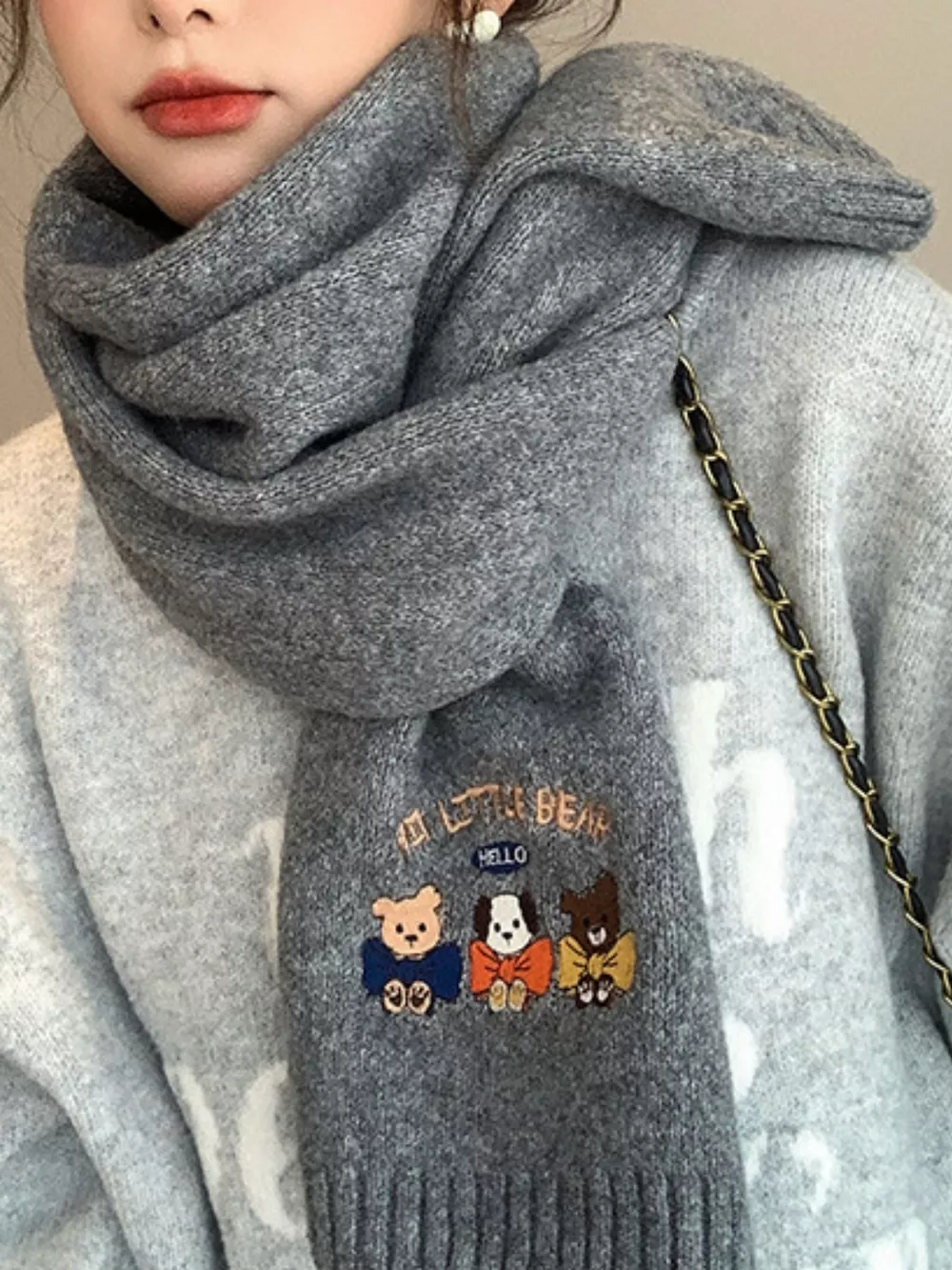 Embroidered Cartoon Warm Scarf, image 4