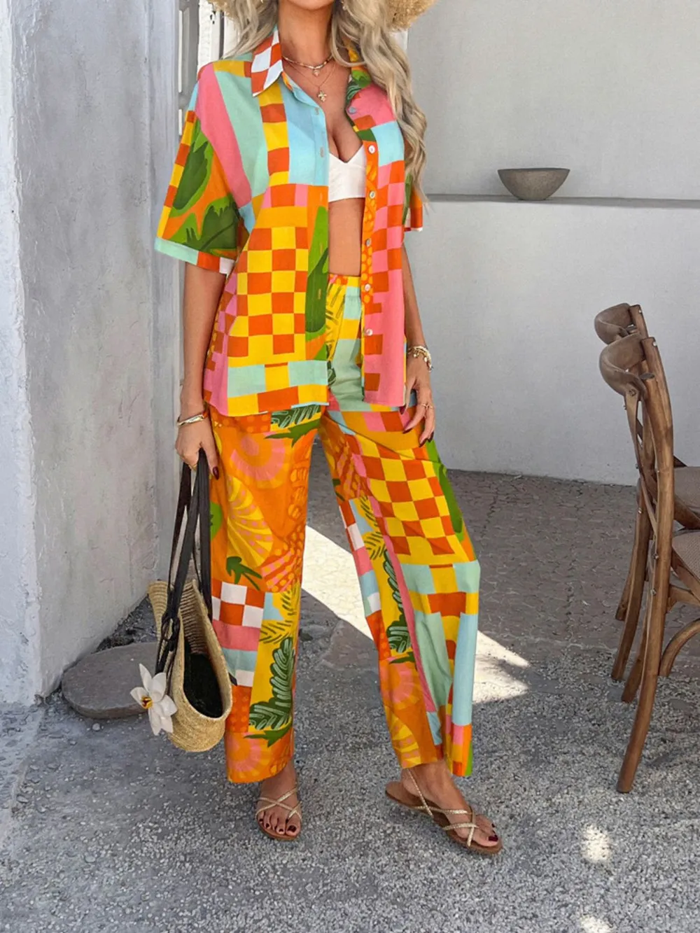 Printed Button Down Shirt and Pants Set, image 17
