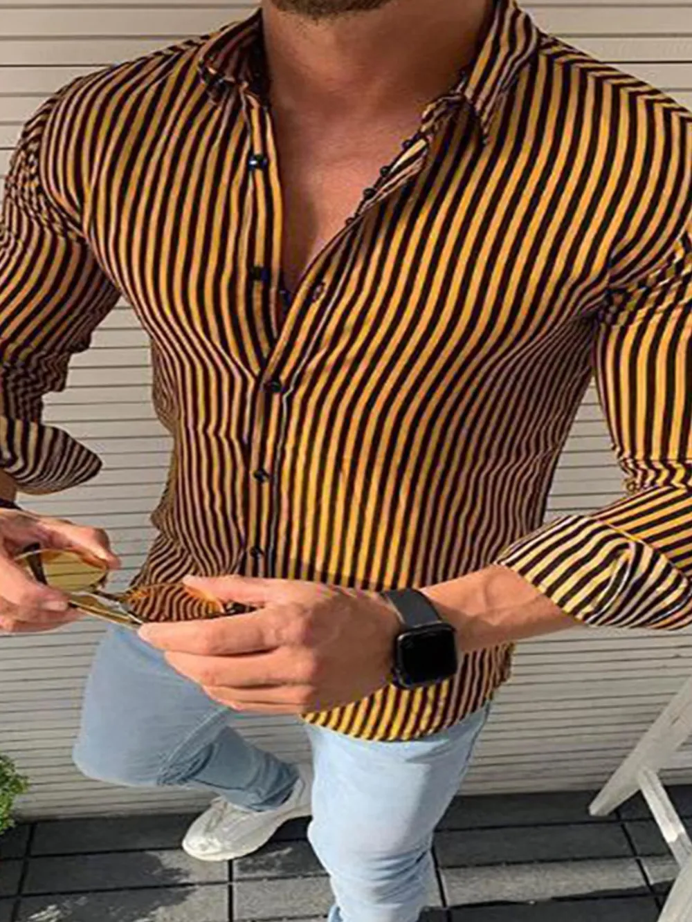 Men's Full Size Striped Button Up Long Sleeve Shirt Plus Size, image 3