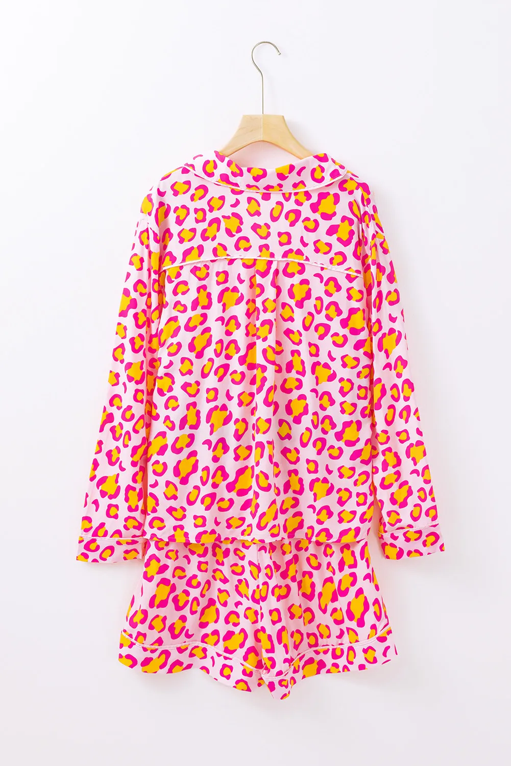 Leopard Collared Neck Long Sleeve Top and Shorts Lounge Set, image 2