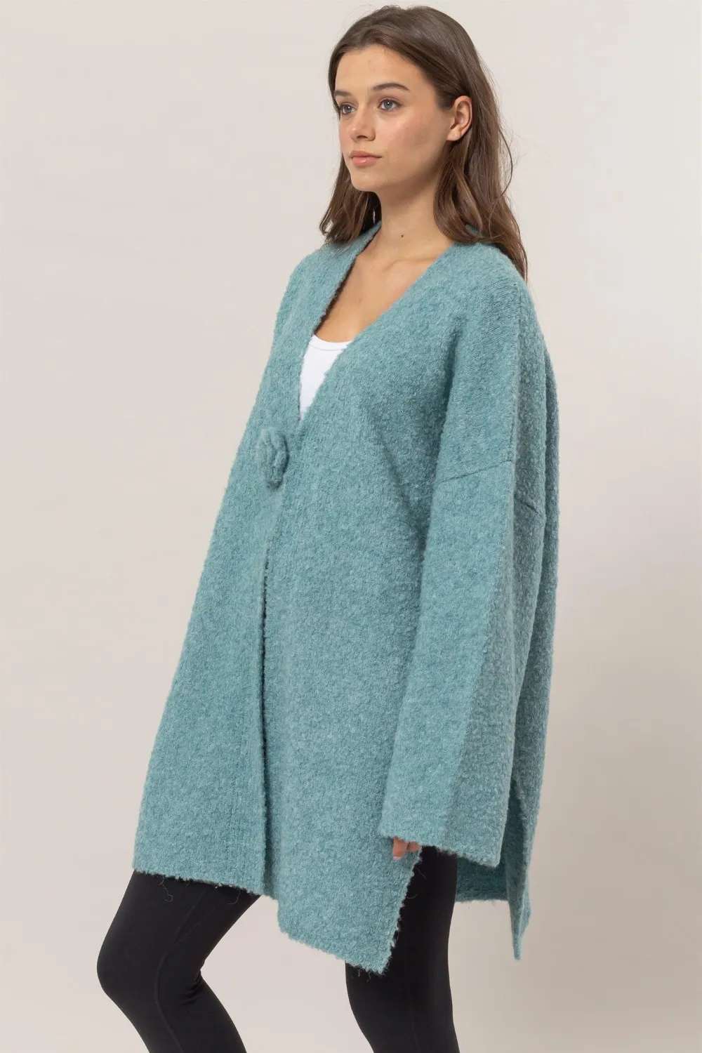 Front Rosette Longline Slit Sweater Cardigan, image 3