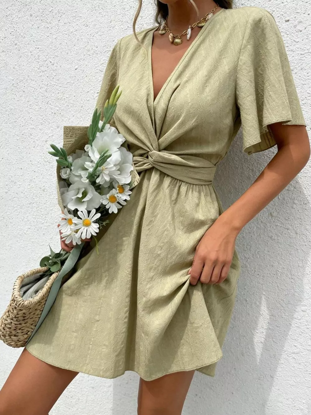 Twist Waist Flutter Sleeve Mini Dress, image 4