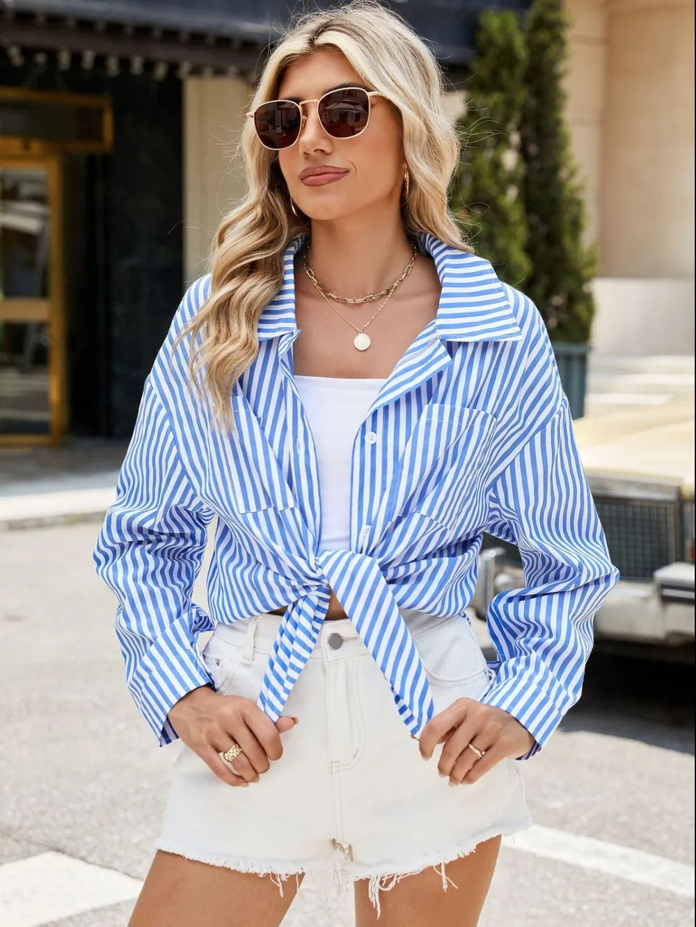 Striped Button Up Long Sleeve Shirt, image 2