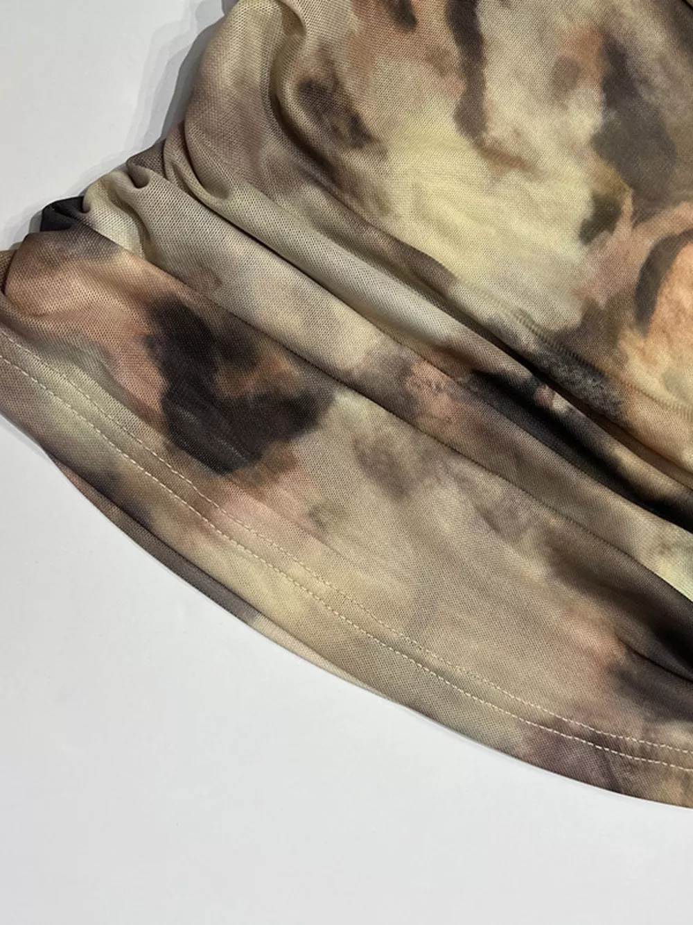 Tie-Dye Print Off-Shoulder Mesh Top, image 6